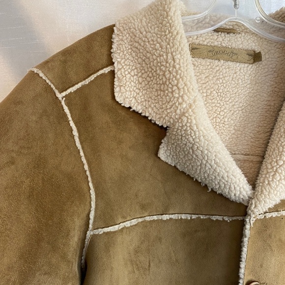 Vintage 1960s Groggy Vegan Beige Suede Jacket with Tan Sherpa Mens Sm - Picture 5 of 15